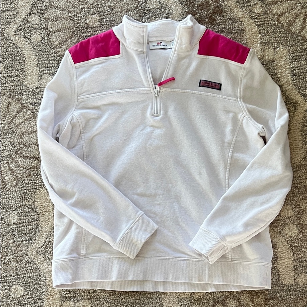 Vineyard Vines White and Pink Quarter-Zip Pullover